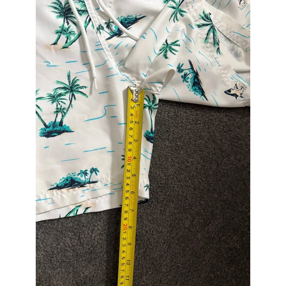 Club Room Mens Small White Tropical Shark Palm Tree Swim Trunks Mesh Lined 6in